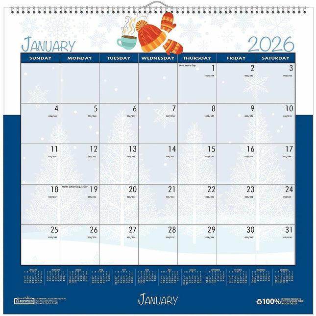 House of Doolittle Monthly Wall Calendar Seasonal Holiday Depictions 12 x 16-1/2 Inches - Julian Dates - Monthly - 12 Month - January 2026 to December 2026 - 1 Month Single Page Layout - Wire Bound - 12" Height x 16.5" Width - Recyclable, Holiday Listi...