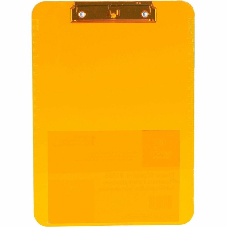 Business Source Flat Clip Clipboard - 9" x 12" Sheet Size - Plastic - Neon Orange - 6 / Bundle