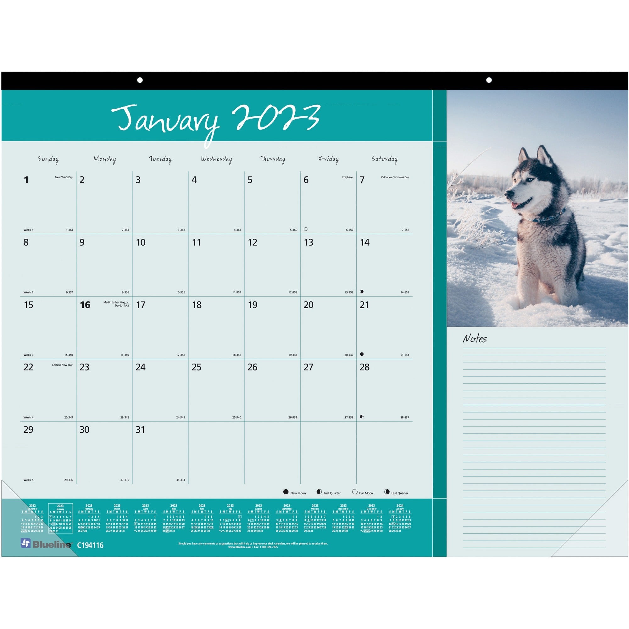 Blueline Man's Best Friend Dogs Desk Pad Calendar - Julian Dates - Monthly - 12 Month - January 2026 to December 2026 - 1 Month Single Page Layout - 22" x 17" Sheet Size - Desk Pad - Paper - 17" Height x 22" Width - Notes Area, Tear-off, Event Planning...