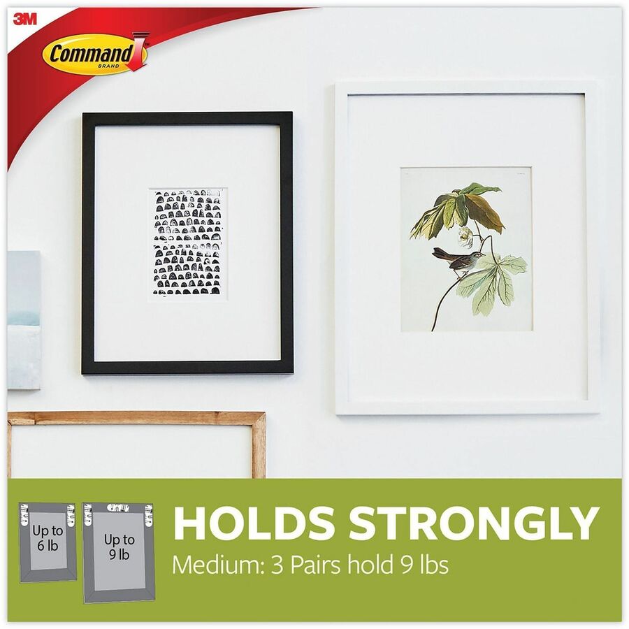 Command Medium Picture Value Pack Hanging Strips - 12 lb (5.44 kg) Capacity - Adhesive - Medium - for Pictures, Decoration, Painted Surface, Wood, Tile, Frame - White - 12 / Pack