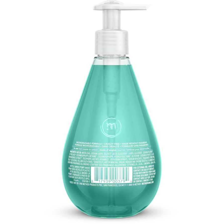 Method Gel Hand Soap - Waterfall Scent - 12 fl oz - Pump Bottle Dispenser - Hand - Aqua - Paraben-free, Phthalate-free, Triclosan-free - 6 / Carton
