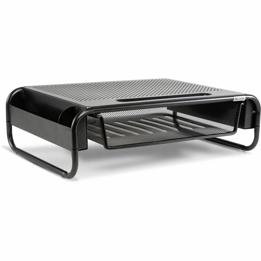 Allsop Metal Art Organizer 5 Monitor Stand with Drawer - 5.10" Height x 18" Width x 11.80" Depth - Desktop - Powder Coated - Steel - Black