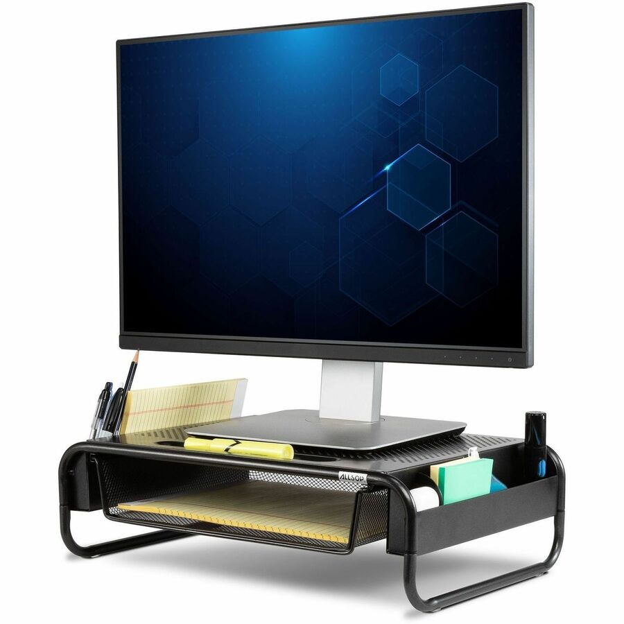 Allsop Metal Art Organizer 5 Monitor Stand with Drawer - 5.10" Height x 18" Width x 11.80" Depth - Desktop - Powder Coated - Steel - Black