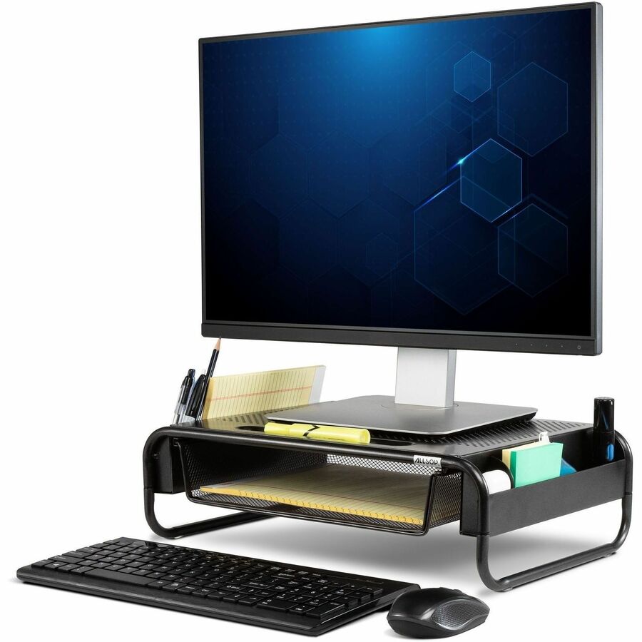 Allsop Metal Art Organizer 5 Monitor Stand with Drawer - 5.10" Height x 18" Width x 11.80" Depth - Desktop - Powder Coated - Steel - Black