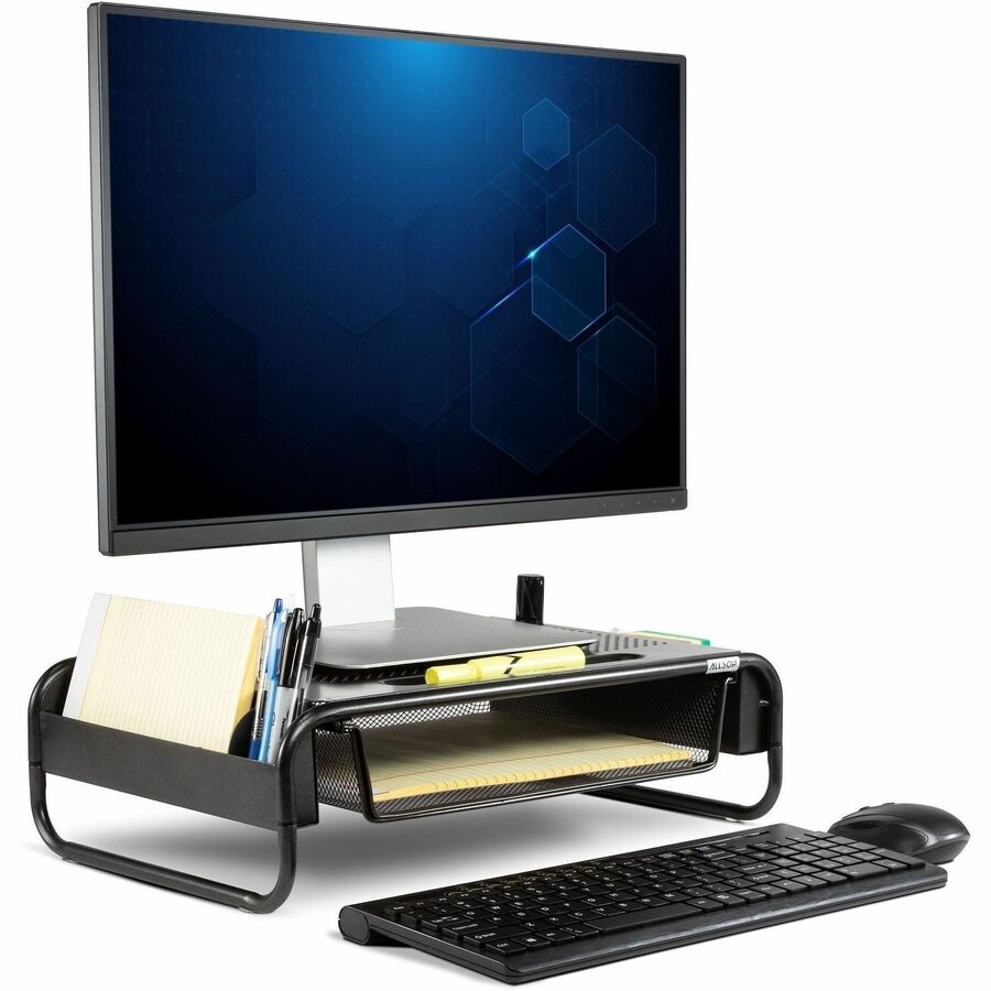 Allsop Metal Art Organizer 5 Monitor Stand with Drawer - 5.10" Height x 18" Width x 11.80" Depth - Desktop - Powder Coated - Steel - Black