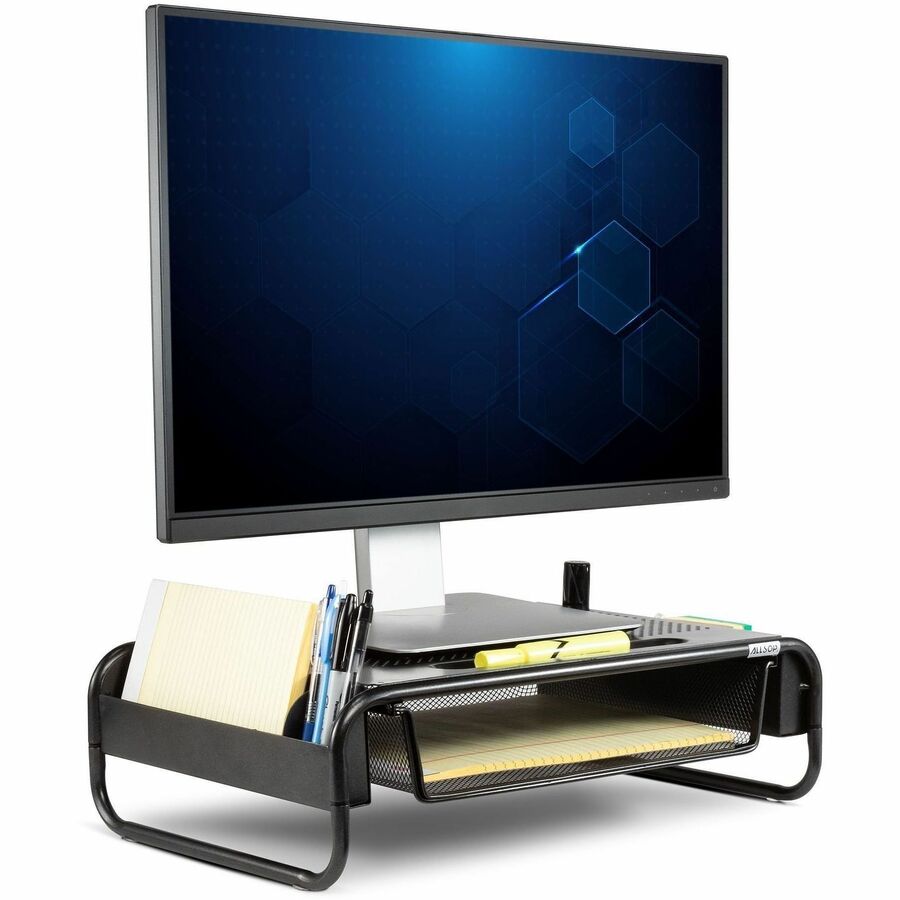 Allsop Metal Art Organizer 5 Monitor Stand with Drawer - 5.10" Height x 18" Width x 11.80" Depth - Desktop - Powder Coated - Steel - Black