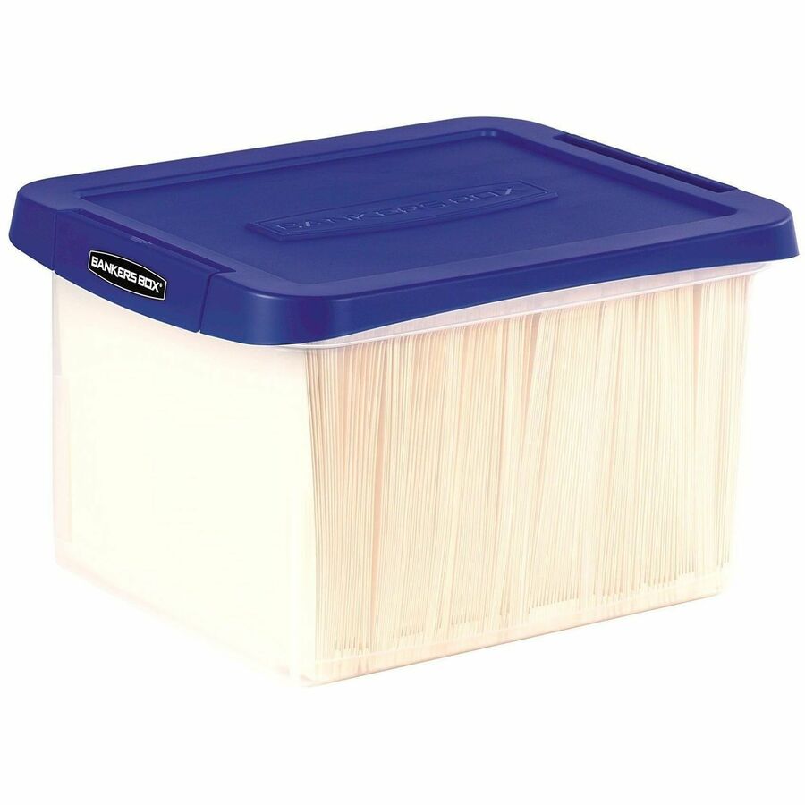Bankers Box Heavy Duty Letter/Legal Plastic File Box 2 Pack - External Dimensions: 14.2" Width x 17.4" Depth x 10.6" Height - Media Size Supported: Letter 8.50" x 11" , Legal 8.50" x 14" - Lid Lock Closure - Heavy Duty - Stackable - Plastic - Clear, Bl...
