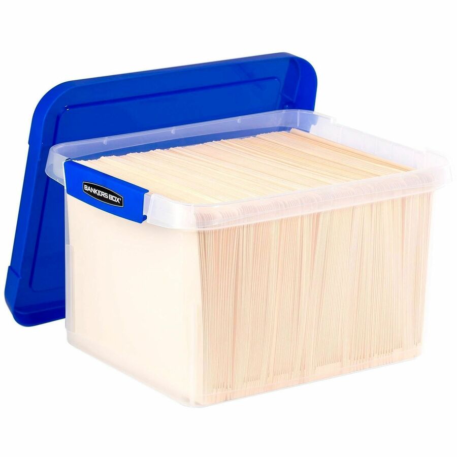 Bankers Box Heavy Duty Letter/Legal Plastic File Box 2 Pack - External Dimensions: 14.2" Width x 17.4" Depth x 10.6" Height - Media Size Supported: Letter 8.50" x 11" , Legal 8.50" x 14" - Lid Lock Closure - Heavy Duty - Stackable - Plastic - Clear, Bl...