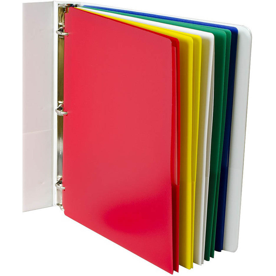 C-Line Two-Pocket Heavyweight Poly Portfolio Folder - For Letter 8 1/2" x 11" Sheet - 3 x Holes - Ring Binder - Rectangular - Red, Yellow, Green, Blue, White - Polypropylene - 10 / Pack