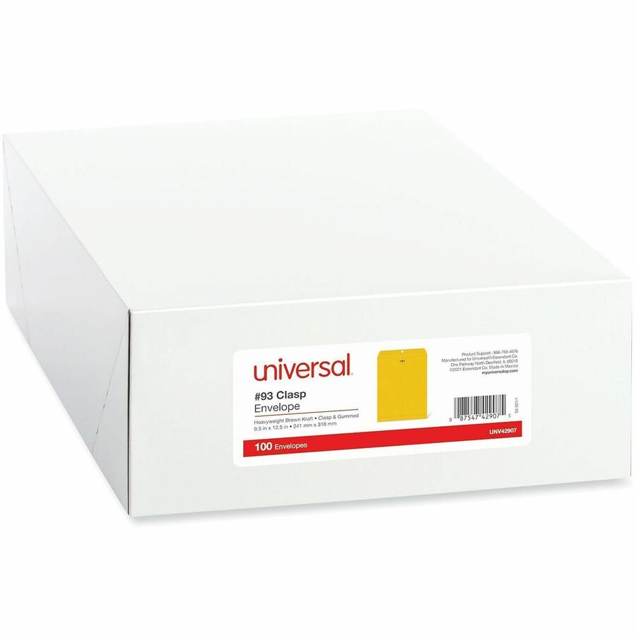 Universal Envelope - Clasp - #12 1/2 - 32 lb - Clasp/Gummed Flap - Brown Kraft - Kraft Paper - 100 / Box