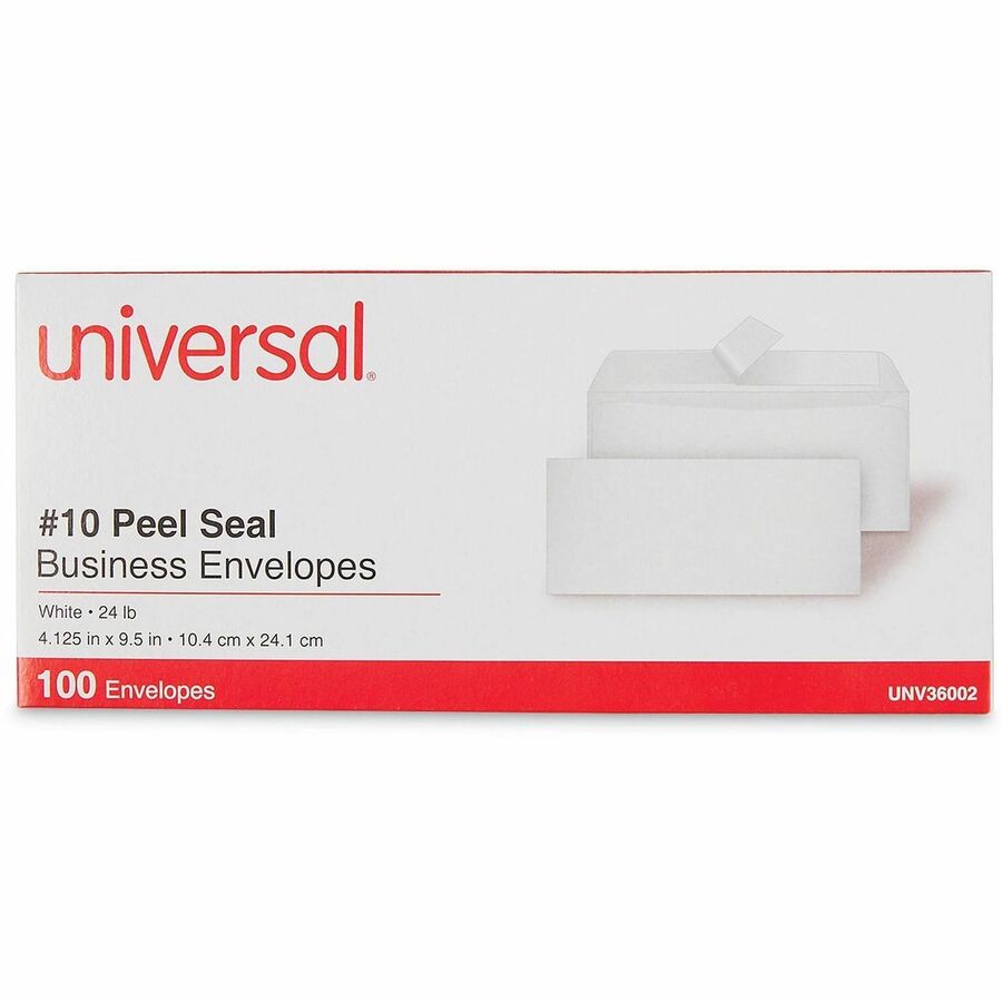 Universal Envelope - Business - #10 - 9 1/2" Width x 4 1/8" Length - 24 lb - Self Adhesive - White - Paper Stock - 100 / Box