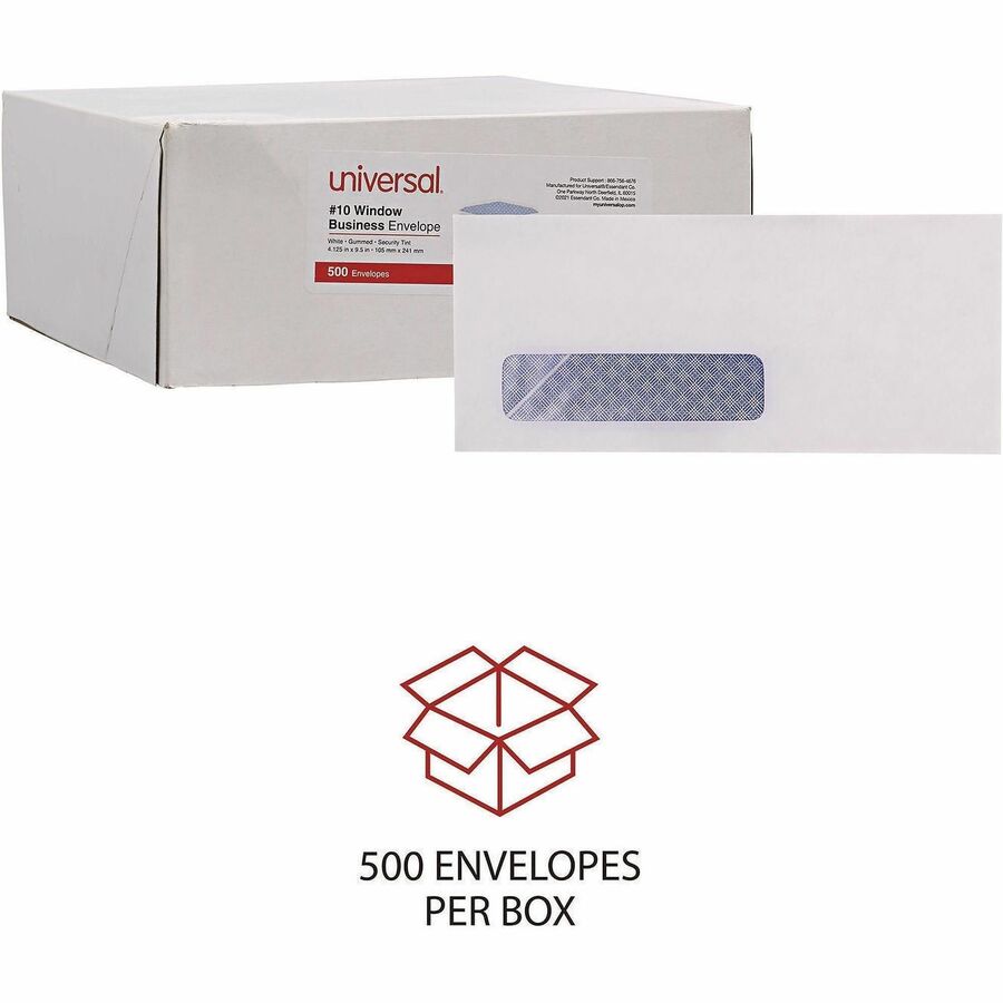 Universal Envelope - Business - #10 - 9 1/2" Width x 4 1/10" Length - 24 lb - Gummed - White - Paper Stock - 500 / Box
