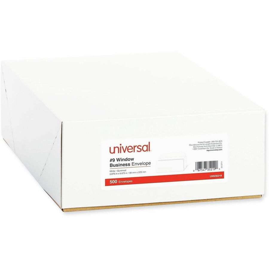 Universal Envelope - Business - #9 - 24 lb - Gummed - White - Paper Stock - 500 / Box