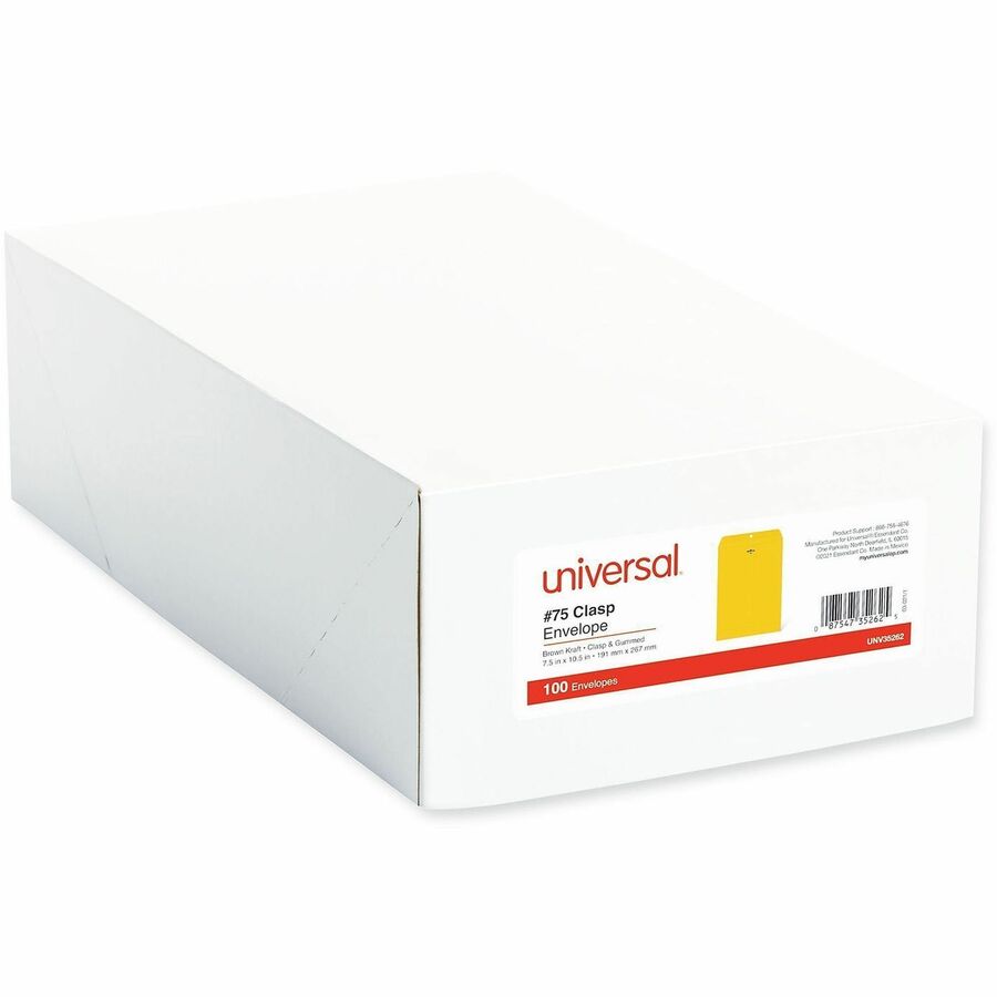Universal Envelope - Clasp - #75 - 10 1/2" Width x 7 1/2" Length - 28 lb - Clasp/Gummed Flap - Brown Kraft - Kraft Paper - 100 / Box