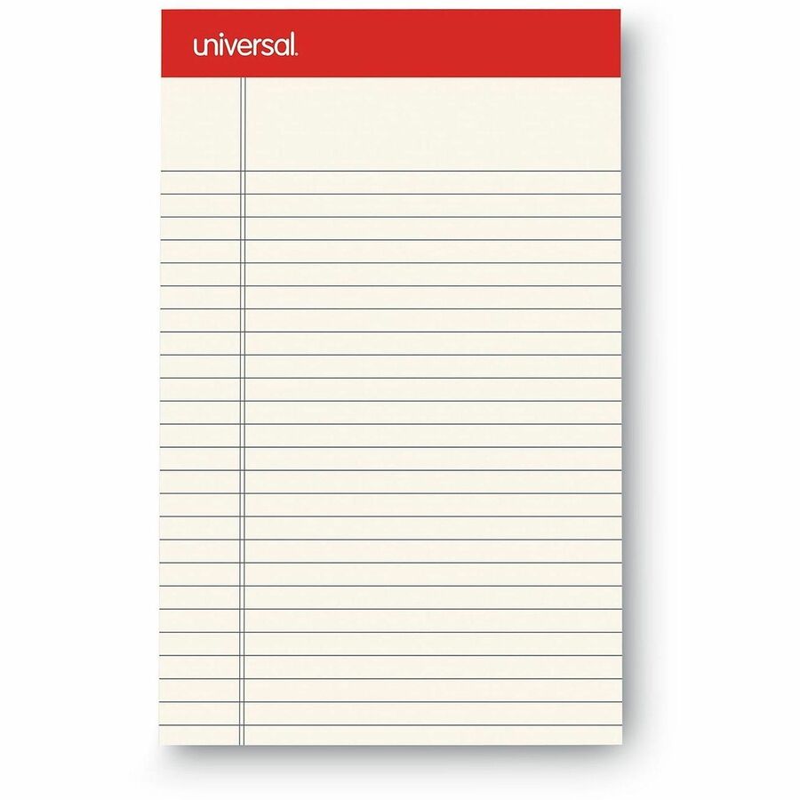 Universal Colored Perforated Ruled Writing Pads, Narrow Rule, 50 Ivory 5 x 8 Sheets, Dozen - 1 Subject(s) - 50 Sheets - Tape Bound - Narrow Ruled Front Ruling - 16 lb Basis Weight - 8" Height x 5" Width - Ivory Paper - Chipboard Cover - 1 Dozen