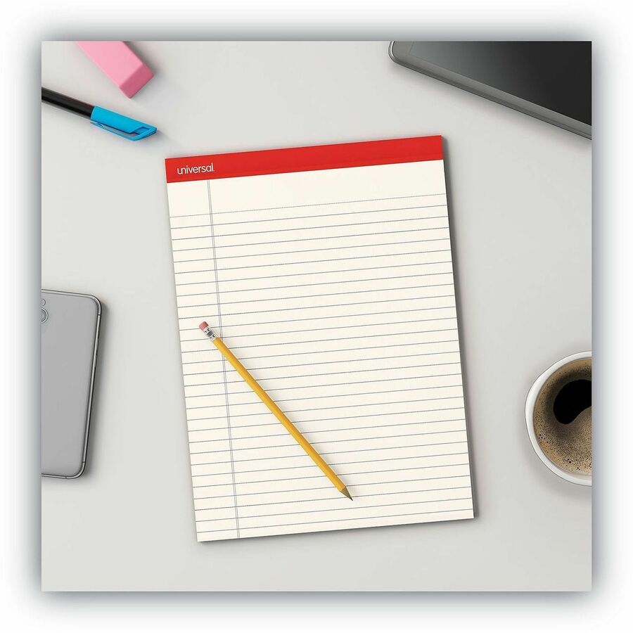 Universal Notepad - 1 Subject(s) - 50 Sheets - Tape Bound - Wide Ruled, Legal Ruled Front Ruling - 16 lb Basis Weight - 11" Height x 8.5" Width - Ivory Paper - Chipboard Cover - 1 Dozen