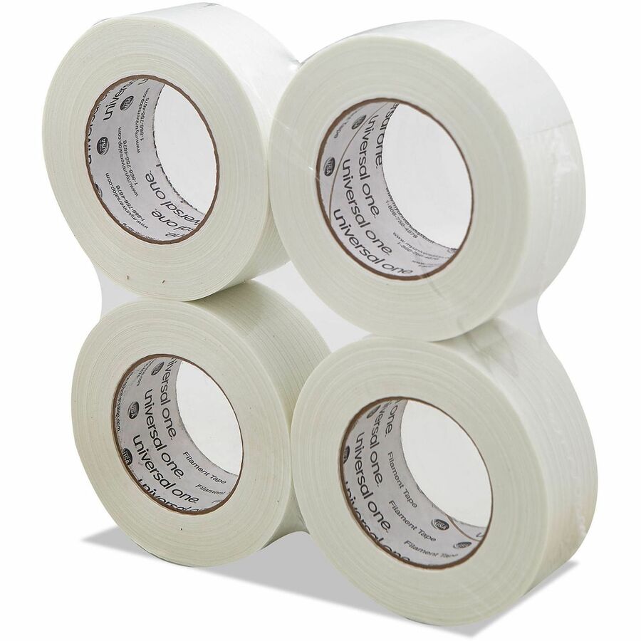 Universal 350# Premium Filament Tape, 3" Core, 48 mm x 54.8 m, Clear - 59.93 yd Length x 1.89" Width x 7.4 mil Thickness - 3" Core - Clear - Synthetic Rubber - Plastic Backing - 1 Roll