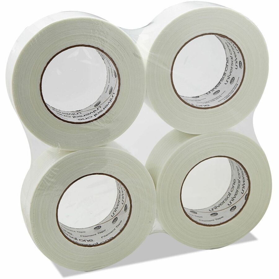 Universal 350# Premium Filament Tape, 3" Core, 48 mm x 54.8 m, Clear - 59.93 yd Length x 1.89" Width x 7.4 mil Thickness - 3" Core - Clear - Synthetic Rubber - Plastic Backing - 1 Roll