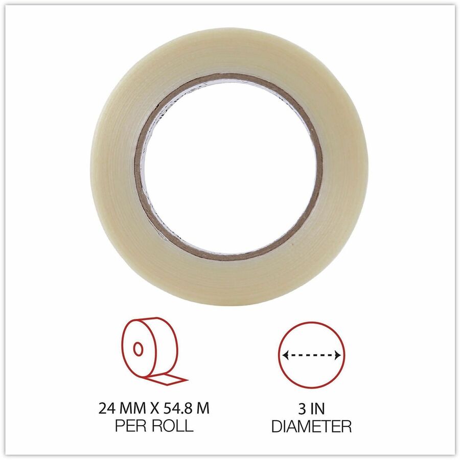 Universal 120# Utility Grade Filament Tape, 3" Core, 24 mm x 54.8 m, Clear - 59.93 yd Length x 0.94" Width x 4.3 mil Thickness - 3" Core - Clear - Synthetic Rubber - Plastic Backing - 1 Roll