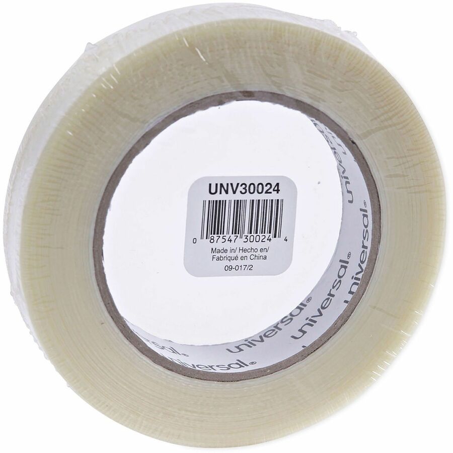 Universal 120# Utility Grade Filament Tape, 3" Core, 24 mm x 54.8 m, Clear - 59.93 yd Length x 0.94" Width x 4.3 mil Thickness - 3" Core - Clear - Synthetic Rubber - Plastic Backing - 1 Roll