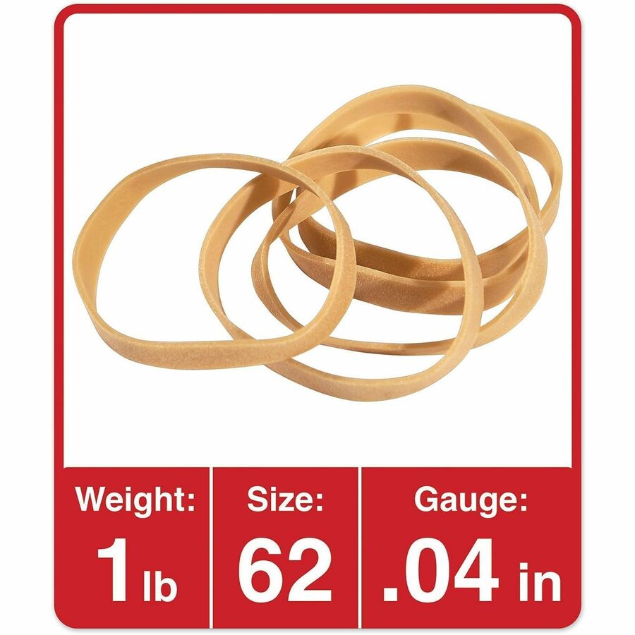 Universal Rubber Bands, Size 62, 0.04" Gauge, Beige, 1 lb Box, 490/Pack - Size: #62 - 2.5" Length x 0.3" Width - 24 lb/in - Rubber - Beige - 490 / Pack