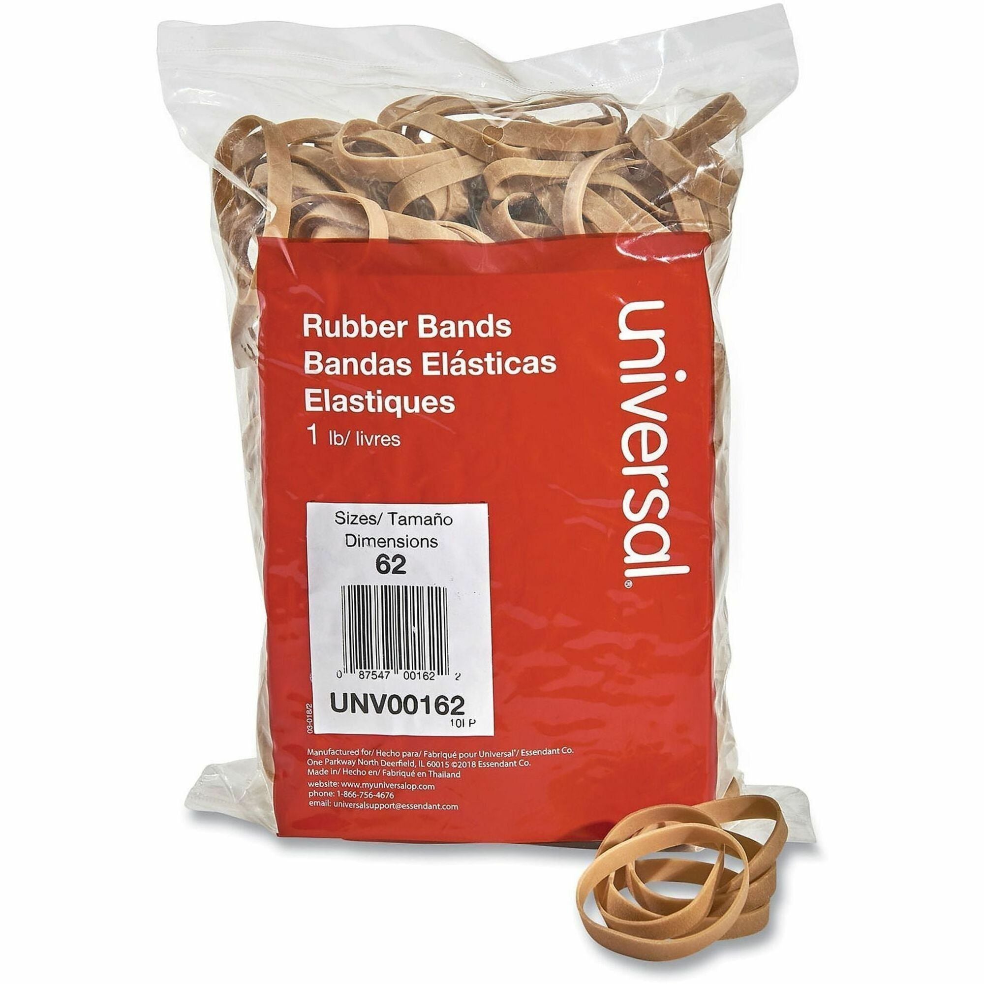Universal Rubber Bands, Size 62, 0.04" Gauge, Beige, 1 lb Box, 490/Pack - Size: #62 - 2.5" Length x 0.3" Width - 24 lb/in - Rubber - Beige - 490 / Pack