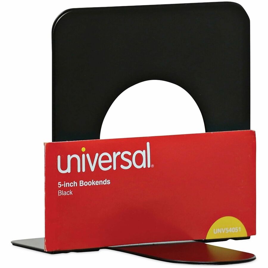 Universal Economy Bookends, 4.75 x 5.25 x 5, Heavy Gauge Steel, Black, Pair - 5" Height x 4.75" Width x 5.25" Depth - Rounded Corner - Black - Steel, Metal - 1 Pair