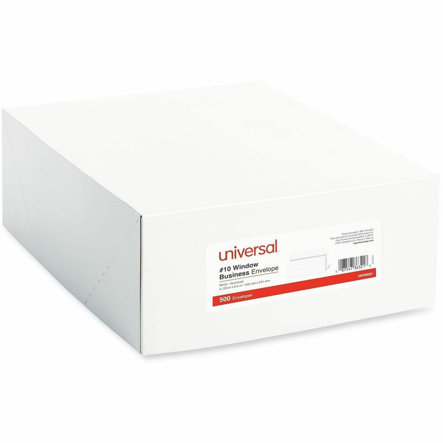 Universal Envelope - Business - #10 - 24 lb - Gummed - White - Paper Stock - 500 / Box