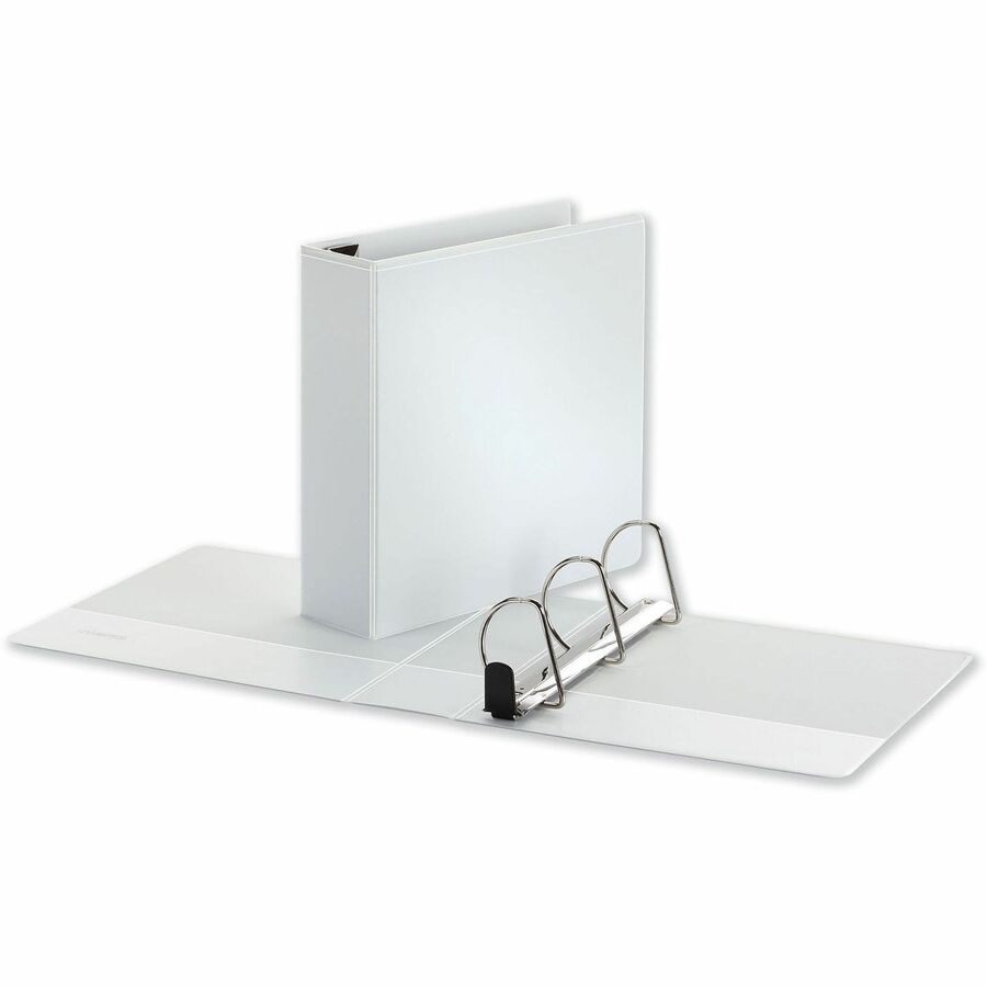 Universal Deluxe Easy-to-Open D-Ring View Binder, 3 Rings, 3" Capacity, 11 x 8.5, White - 3" Binder Capacity - Letter - 8 1/2" x 11" Sheet Size - 650 Sheet Capacity - 3 Ring(s) - Fastener(s): Ring - Pocket(s): 2, Inside Front & Back - Polypropylene - W...