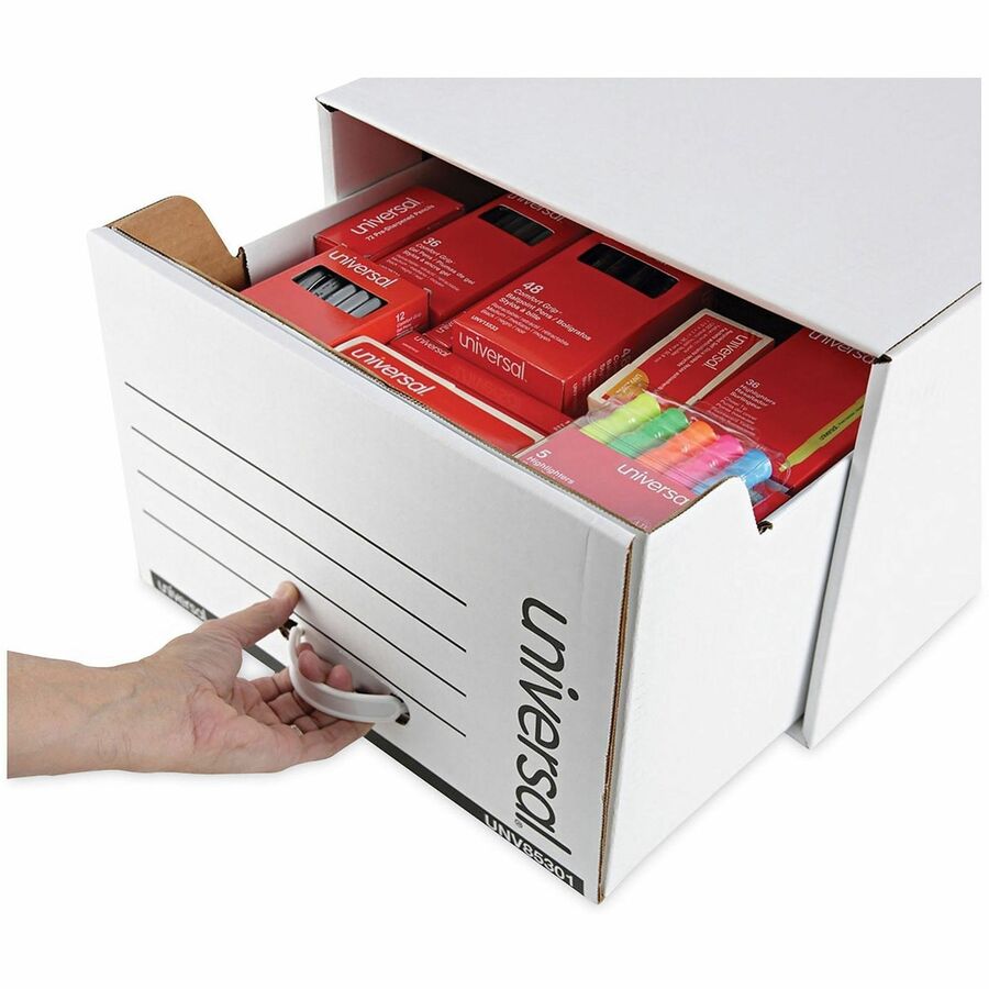 Universal Heavy-Duty Storage Drawers, Legal Files, 17.25" x 25.5" x 11.5" , White, 6/Carton - Internal Dimensions: 15.50" Width x 23.50" Depth x 10.25" Height - External Dimensions: 17.3" Width x 25.5" Depth x 11.5" Height - Media Size Supported: Legal...