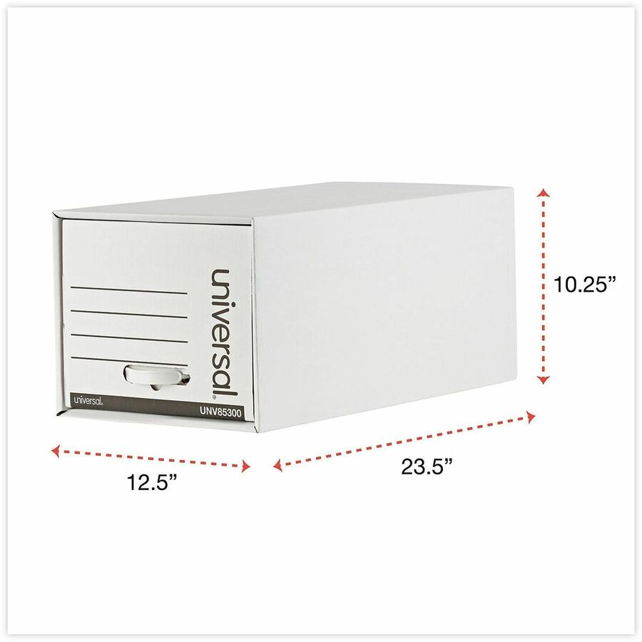 Universal Heavy-Duty Storage Drawers, Letter Files, 14" x 25.5" x 11.5" , White, 6/Carton - Internal Dimensions: 12.50" Width x 23.50" Depth x 10.25" Height - External Dimensions: 14" Width x 25.5" Depth x 11.5" Height - Media Size Supported: Letter - ...