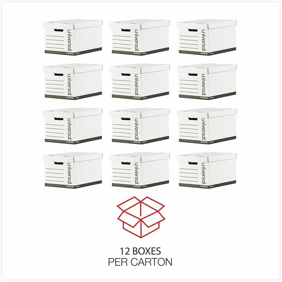 Universal Storage Case - Internal Dimensions: 12" Width x 15" Depth x 10" Height - External Dimensions: 12" Width x 15" Depth x 10" Height - Media Size Supported: Letter, Legal - Lift-off Closure - Medium Duty - Paper - White - For Box File - 12 / Carton