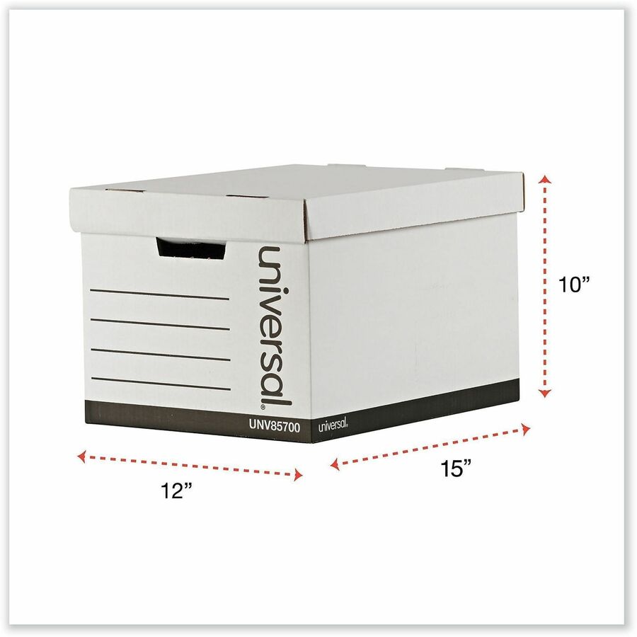 Universal Storage Case - Internal Dimensions: 12" Width x 15" Depth x 10" Height - External Dimensions: 12" Width x 15" Depth x 10" Height - Media Size Supported: Letter, Legal - Lift-off Closure - Medium Duty - Paper - White - For Box File - 12 / Carton