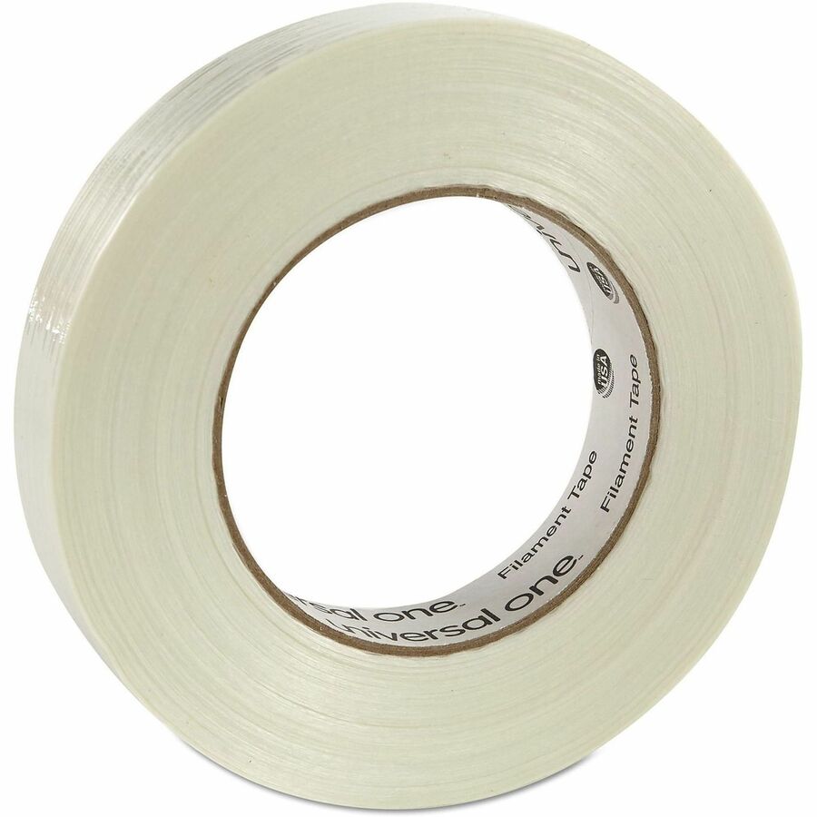 Universal 350# Premium Filament Tape, 3" Core, 24 mm x 54.8 m, Clear - 59.93 yd Length x 0.94" Width x 7.4 mil Thickness - 3" Core - Clear - Synthetic Rubber - Plastic Backing - 1 Roll