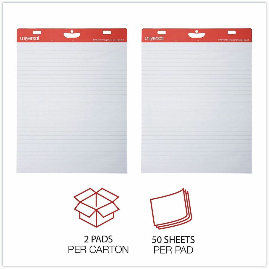 Universal Easel Pad - 1 Subject(s) - 50 Sheets - Tape Bound - 15 lb Basis Weight - 34" Height x 27" Width - White Paper - Cardboard Cover - 2 / Carton