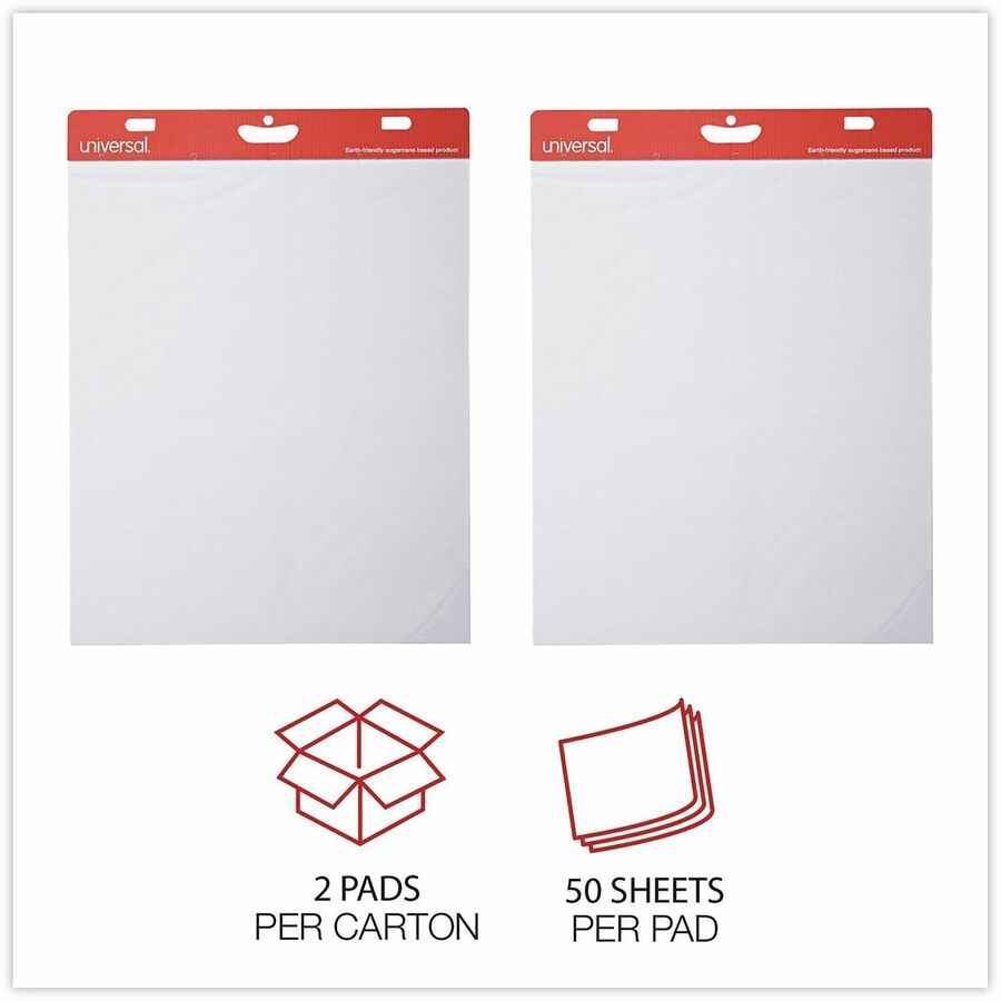 Universal Easel Pad - 1 Subject(s) - 50 Sheets - Tape Bound - Unruled Front Ruling - 15 lb Basis Weight - 34" Height x 27" Width - White Paper - Cardboard Cover - 2 / Carton