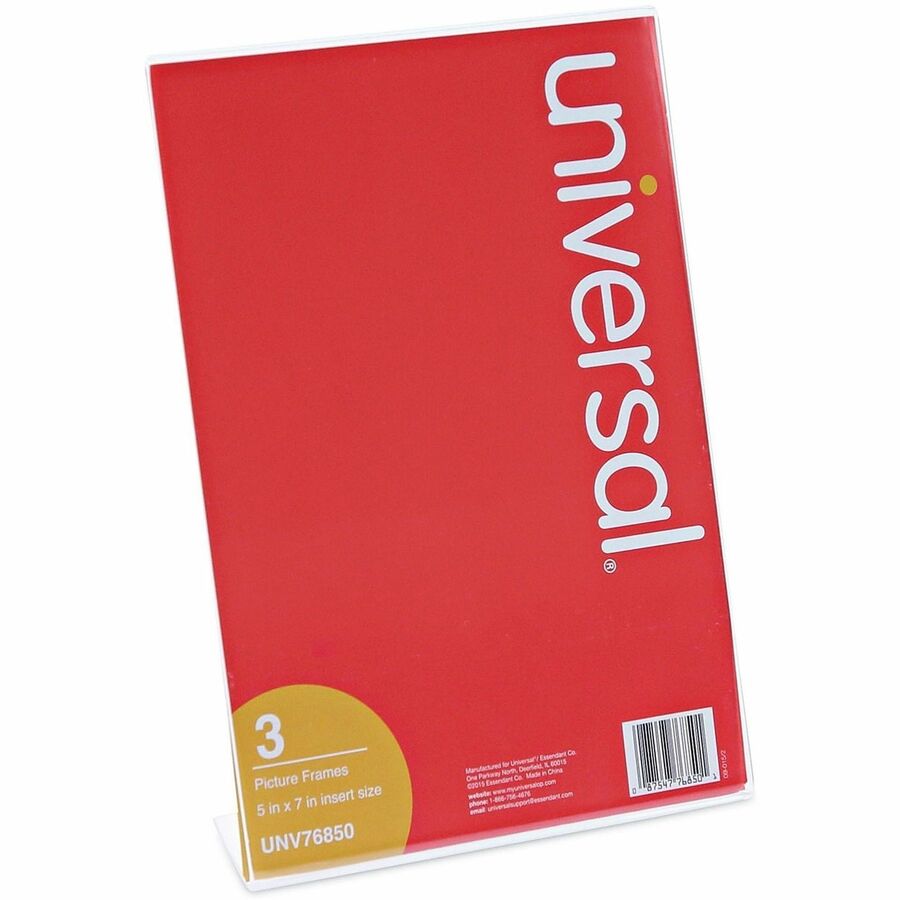 Universal Photo Frame - Holds 7" x 5" Insert - Rectangle - Desktop - Horizontal, Vertical - Durable, Shatter Proof - Polystyrene - Clear - 3 / Pack