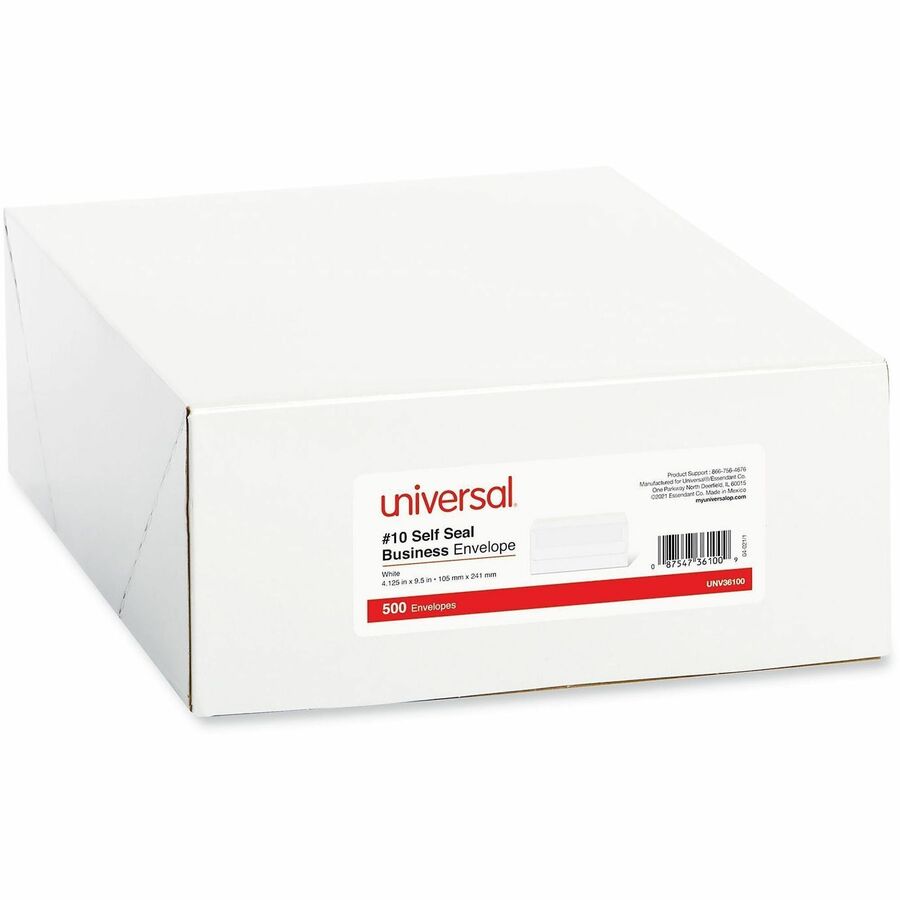 Universal Envelope - Business - #10 - 24 lb - Self Adhesive - White - Paper Stock - 500 / Box