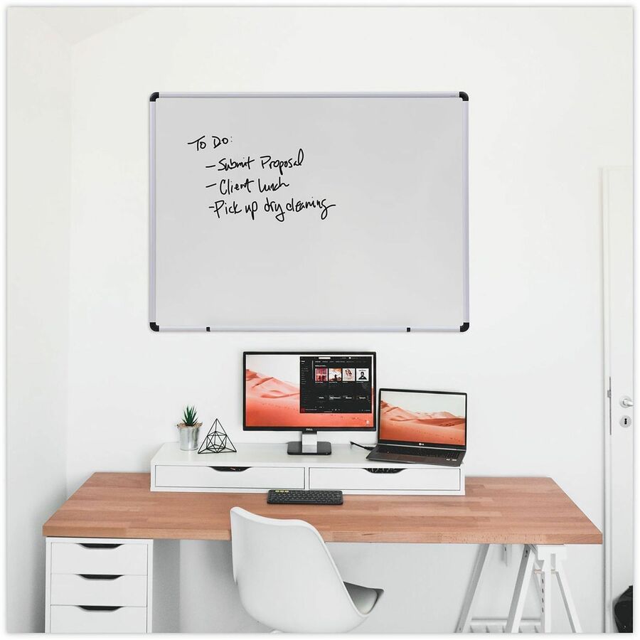 Universal Dry Erase Board - 48" (4 ft) Width x 36" (3 ft) Height - White Melamine Surface - Satin Aluminum Frame - 1 Each