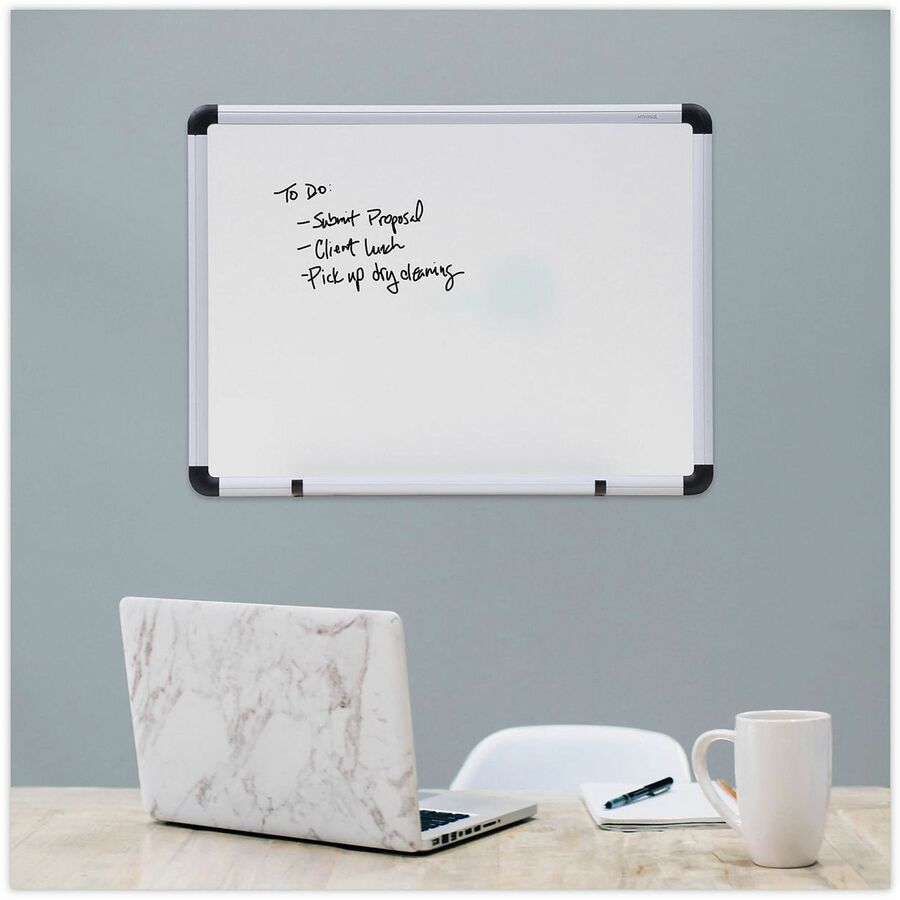 Universal Dry Erase Board - 24" (2 ft) Width x 18" (1.5 ft) Height - White Melamine Surface - Satin Aluminum Frame - 1 Each