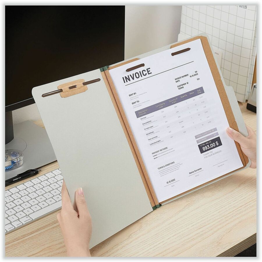 Universal 2/5 Tab Cut Letter Classification Folder - 8 1/2" x 11" - 3" Expansion - 8 Fastener(s) - 2" Fastener Capacity - Top Tab Location - Right of Center Tab Position - 3 Divider(s) - Gray - 10 Box