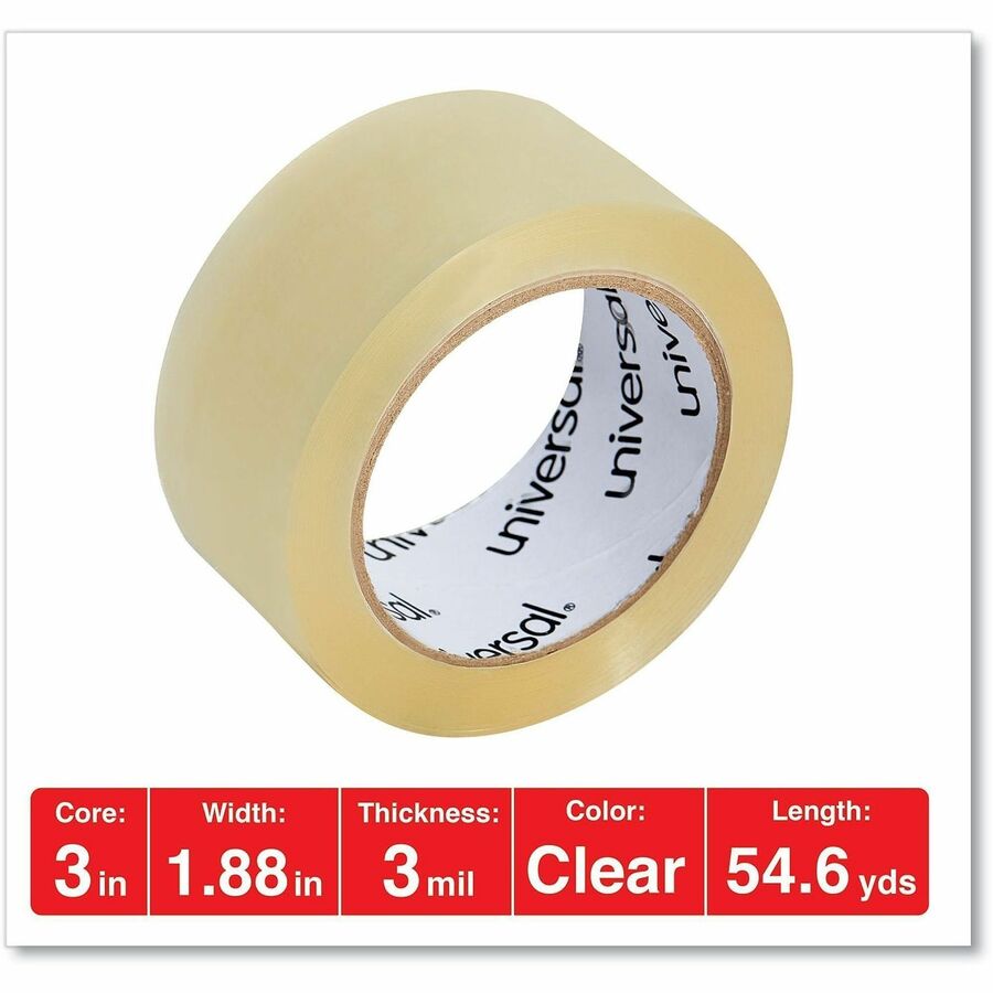 Universal Heavy-Duty Box Sealing Tape, 3" Core, 1.88" x 54.6 yds, Clear, 36/Carton - 54.60 yd Length x 1.88" Width x 3 mil Thickness - 3" Core - Clear - Resin - Plastic Backing - 36 / Carton