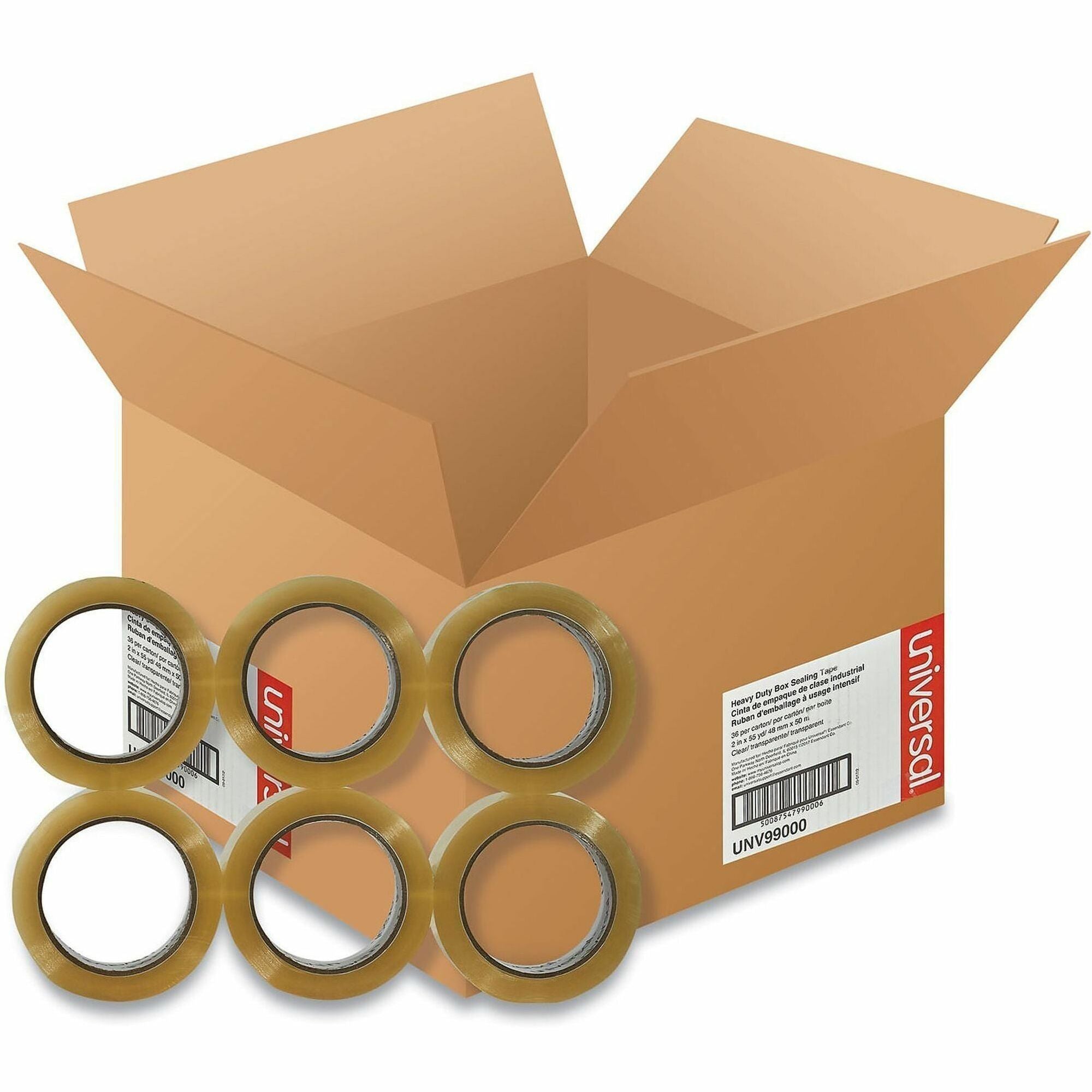 Universal Heavy-Duty Box Sealing Tape, 3" Core, 1.88" x 54.6 yds, Clear, 36/Carton - 54.60 yd Length x 1.88" Width x 3 mil Thickness - 3" Core - Clear - Resin - Plastic Backing - 36 / Carton