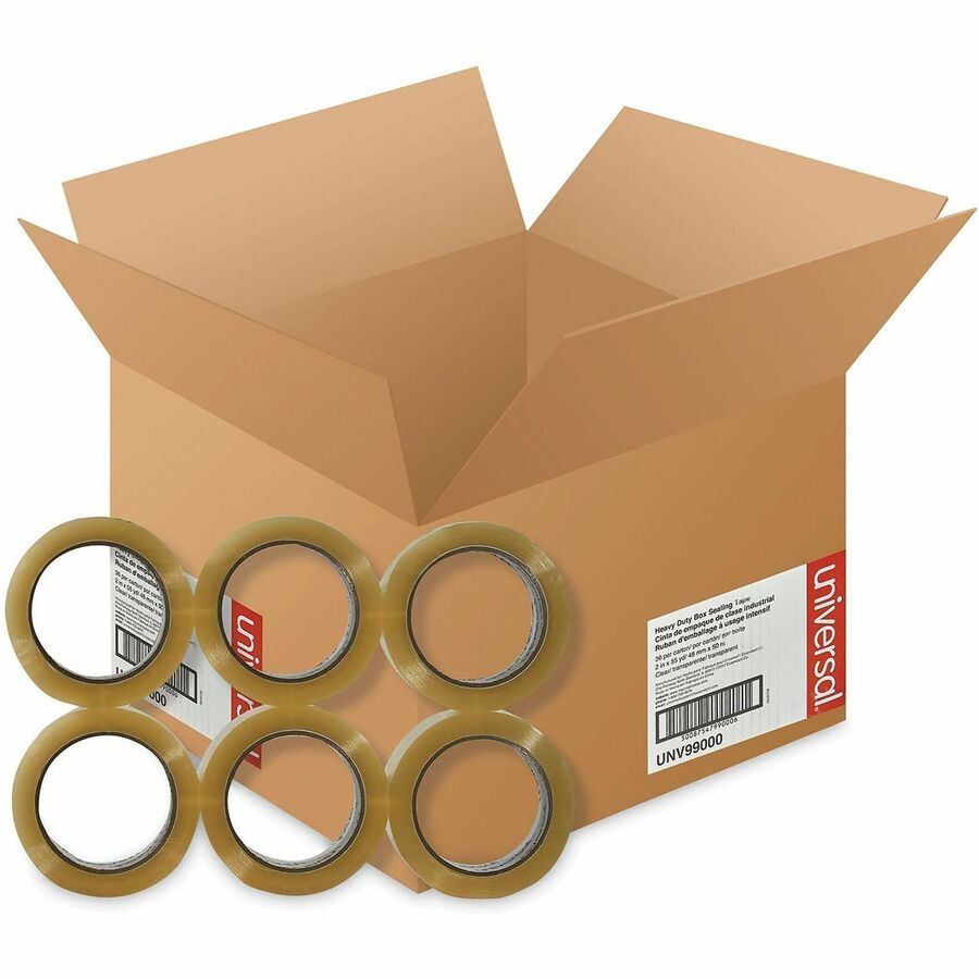 Universal Heavy-Duty Box Sealing Tape, 3" Core, 1.88" x 54.6 yds, Clear, 36/Carton - 54.60 yd Length x 1.88" Width x 3 mil Thickness - 3" Core - Clear - Resin - Plastic Backing - 36 / Carton