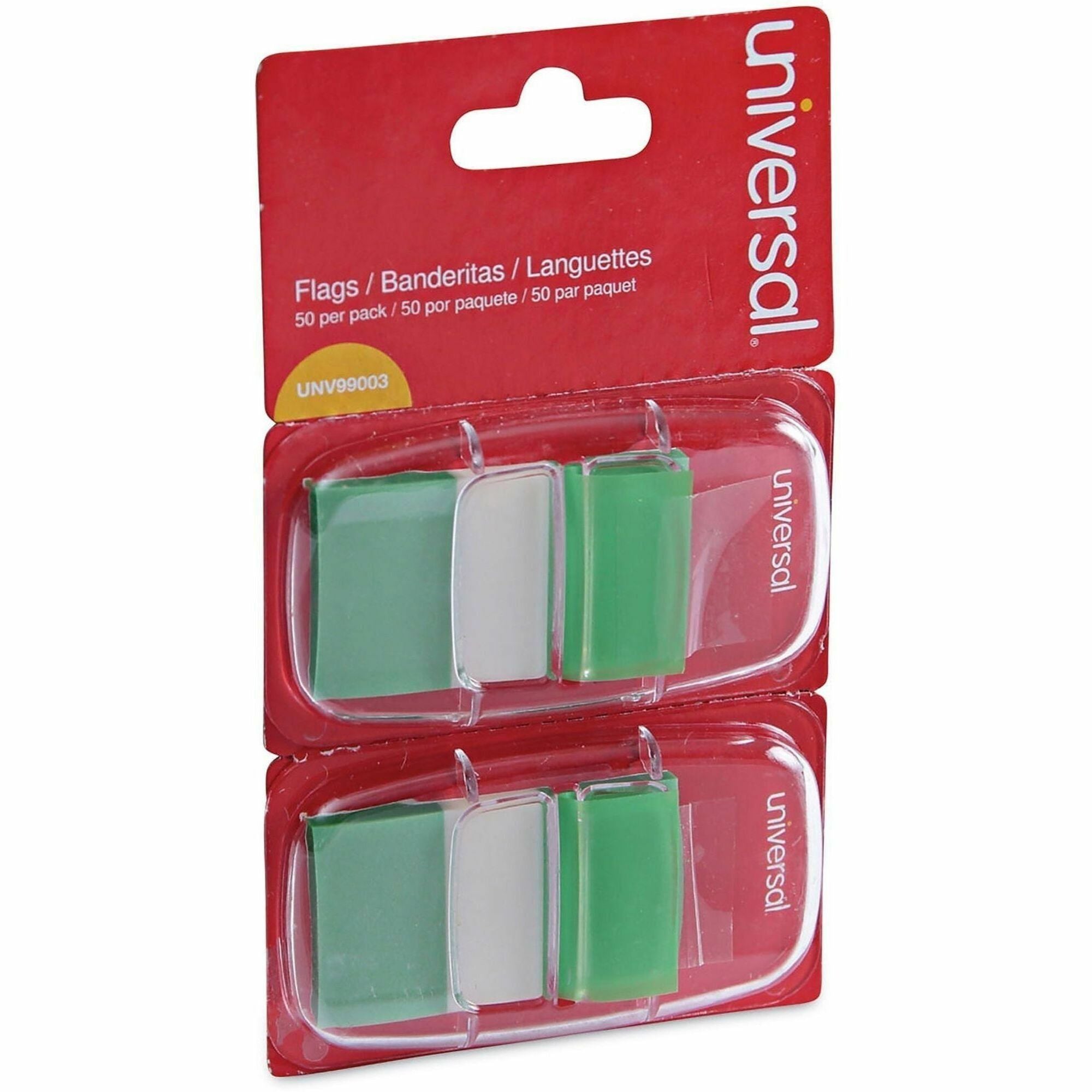 Universal Flag - 100 - Rectangle - Green - Removable, Self-stick, Pop-up, Repositionable - Dispenser Included - 100 / Pack