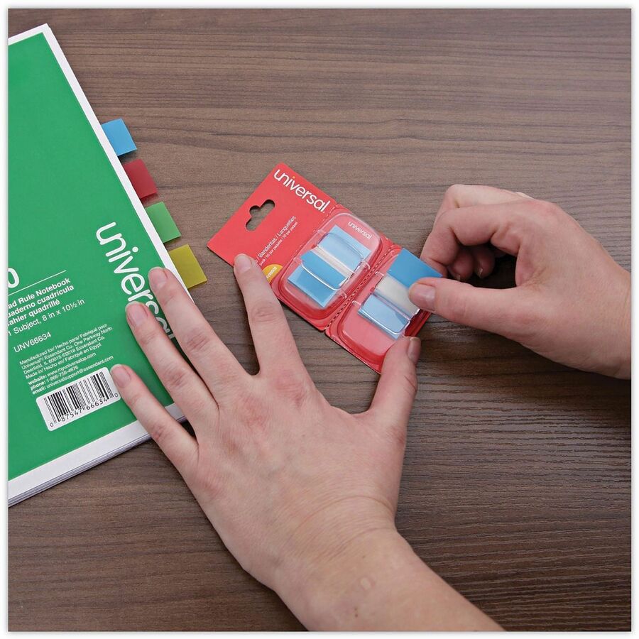 Universal Flag - 100 - Rectangle - Blue - Removable, Self-stick, Pop-up, Repositionable - Dispenser Included - 100 / Pack