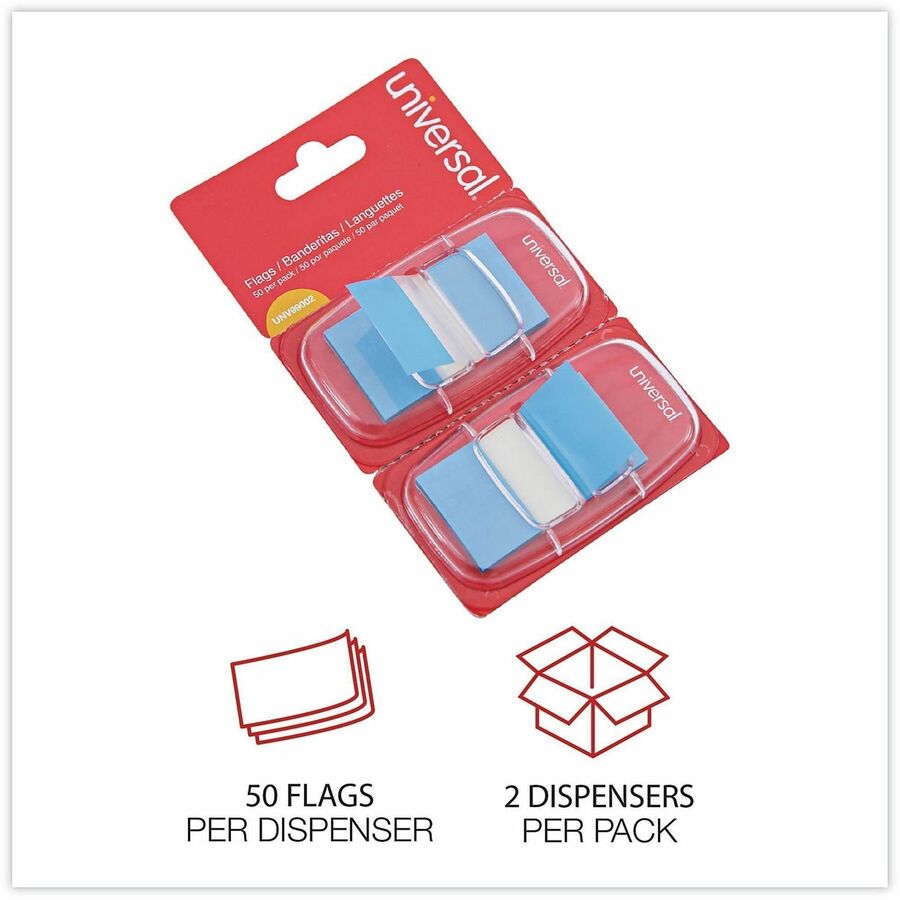 Universal Flag - 100 - Rectangle - Blue - Removable, Self-stick, Pop-up, Repositionable - Dispenser Included - 100 / Pack