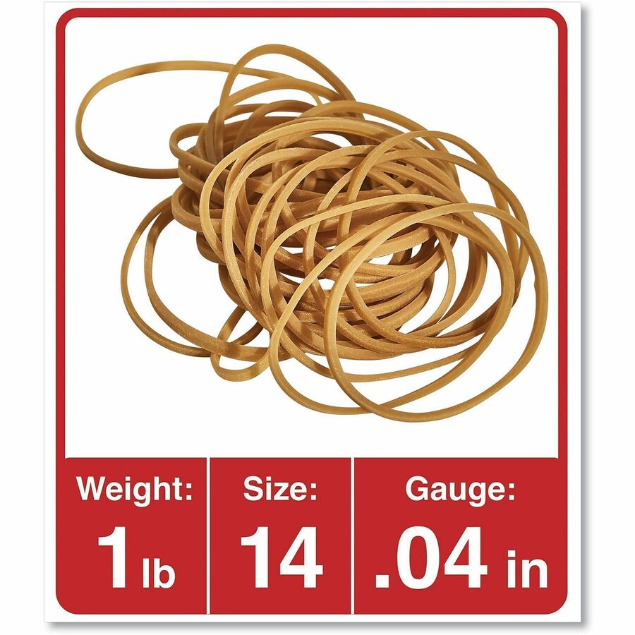 Universal Rubber Bands, Size 14, 0.04" Gauge, Beige, 1 lb Box, 2,200/Pack - Size: #14 - 2" Length x 0.1" Width - 6 lb/in - Rubber - Beige - 2200 / Pack