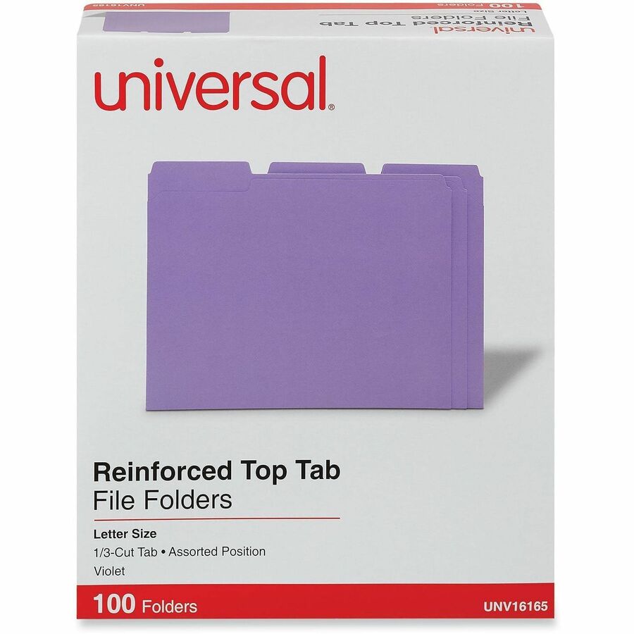 Universal 1/3 Tab Cut Letter Top Tab File Folder - 8 1/2" x 11" - 1" Expansion - Assorted Tab Position - 11 pt. - Stock - 100 Box