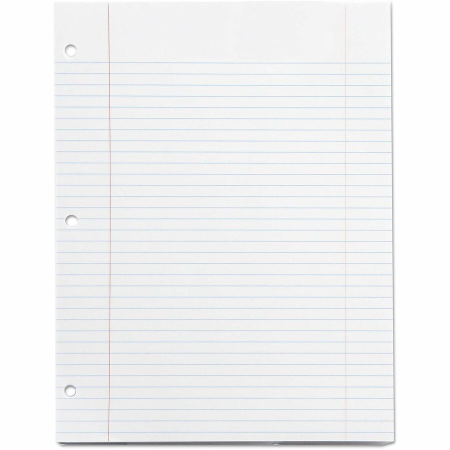 Universal Filler Paper, 3-Hole, 8.5 x 11, Medium/College Rule, 100/Pack - 100 Sheets - Medium Ruled, College Ruled Front Ruling - Red Margin - 3 Hole(s) - 15 lb Basis Weight - White Paper - 100 / Pack